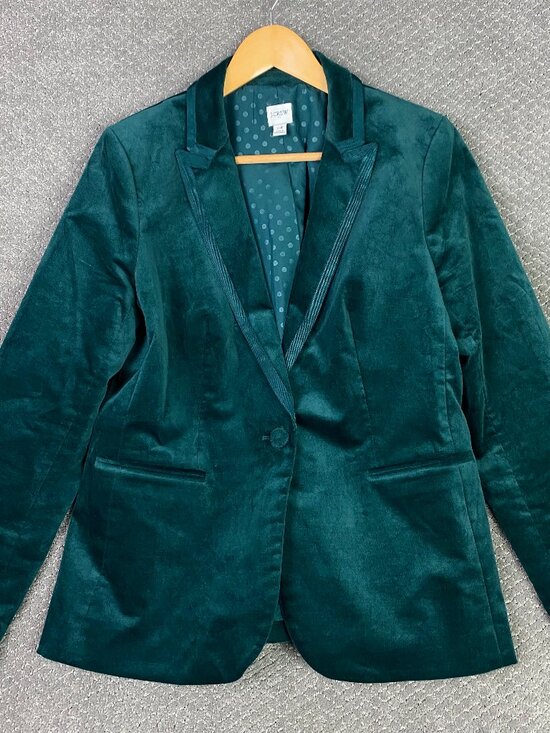 J. Crew Jackets & Blazers - J CREW Velvet Blazer Jacket Womens 14 Forest Green One Button Tuxedo Dinner